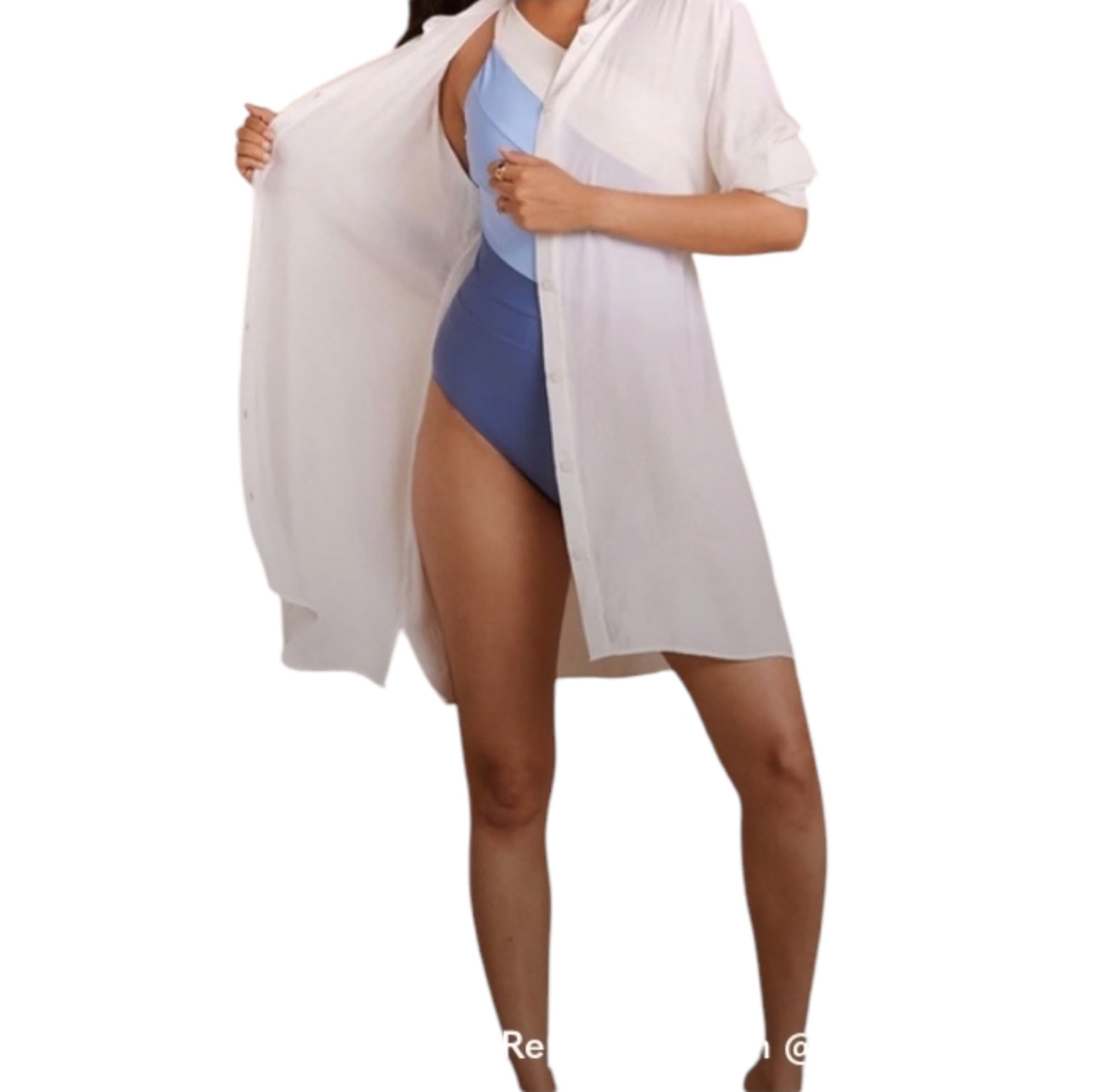 Summersalt Silky Luxe Short Effortless Shirtsress Cover-Up Cloud White Size 2XL
